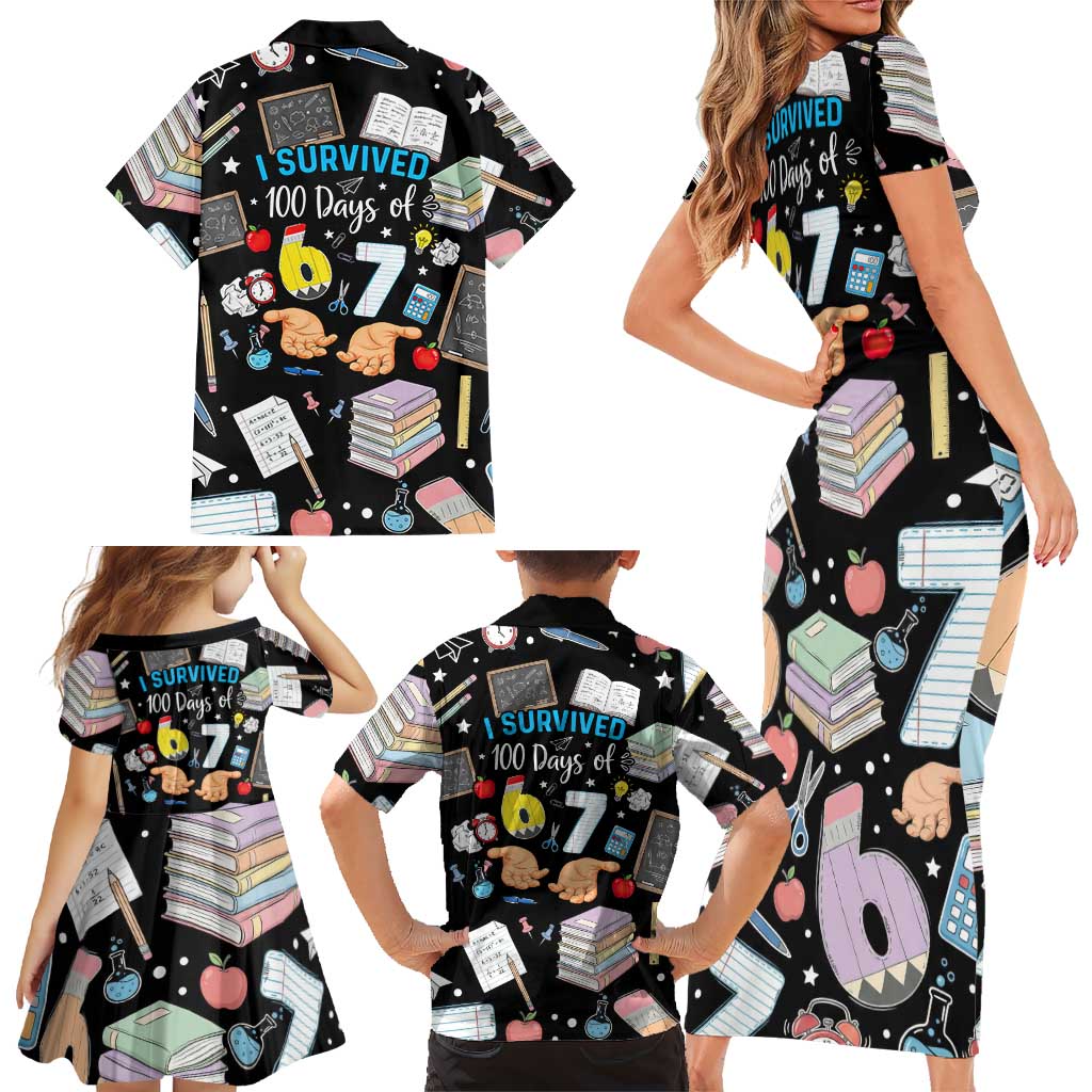 I Survived 100 Days of 67 Family Matching Short Sleeve Bodycon Dress and Hawaiian Shirt 100th Day of School Teachers Kids