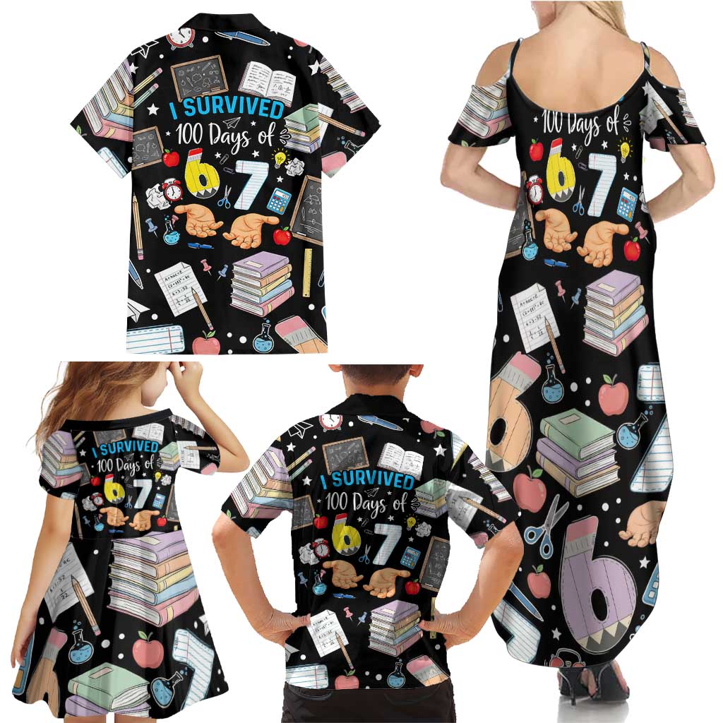 I Survived 100 Days of 67 Family Matching Summer Maxi Dress and Hawaiian Shirt 100th Day of School Teachers Kids