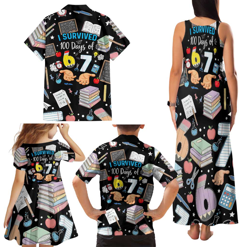 I Survived 100 Days of 67 Family Matching Tank Maxi Dress and Hawaiian Shirt 100th Day of School Teachers Kids