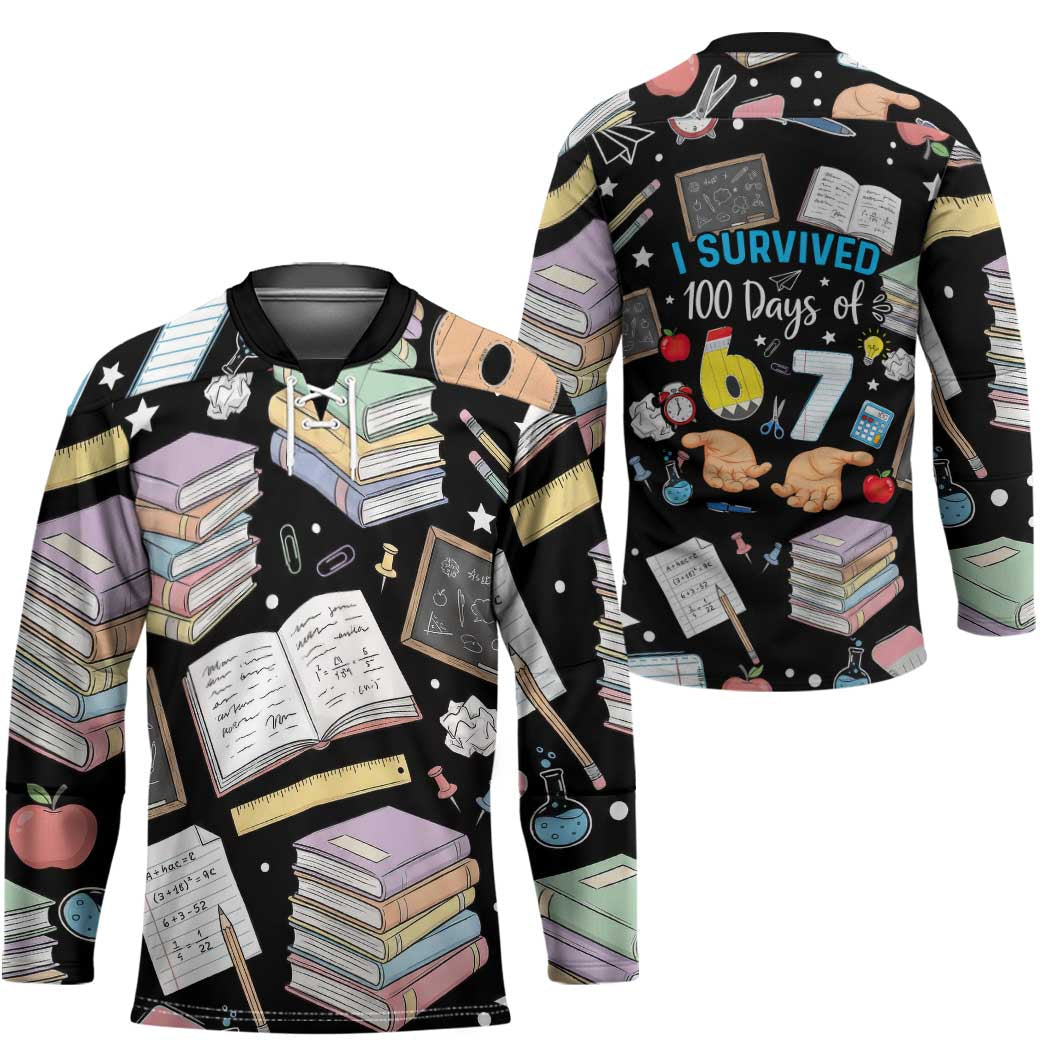 I Survived 100 Days of 67 Hockey Jersey 100th Day of School Teachers Kids