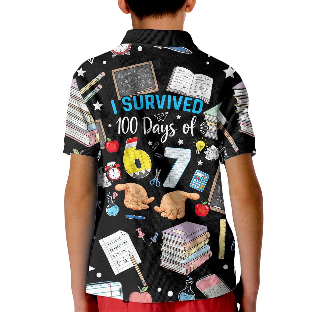 I Survived 100 Days of 67 Kid Polo Shirt 100th Day of School Teachers Kids
