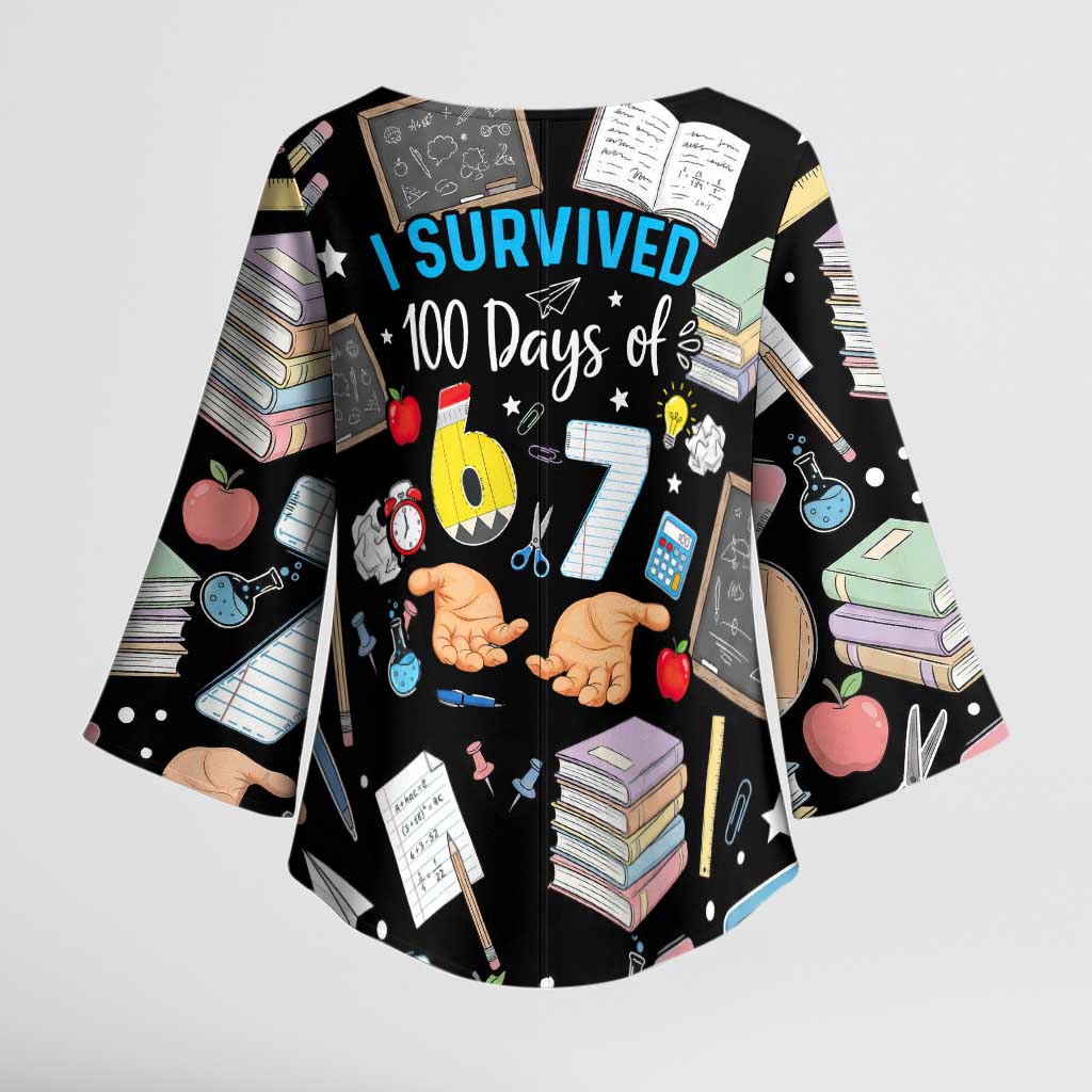 I Survived 100 Days of 67 Kimono Sleeve Blouse 100th Day of School Teachers Kids