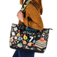I Survived 100 Days of 67 Leather Tote Bag 100th Day of School Teachers Kids
