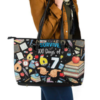 I Survived 100 Days of 67 Leather Tote Bag 100th Day of School Teachers Kids