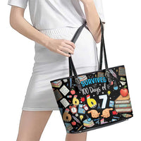 I Survived 100 Days of 67 Leather Tote Bag 100th Day of School Teachers Kids