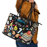 I Survived 100 Days of 67 Leather Tote Bag 100th Day of School Teachers Kids