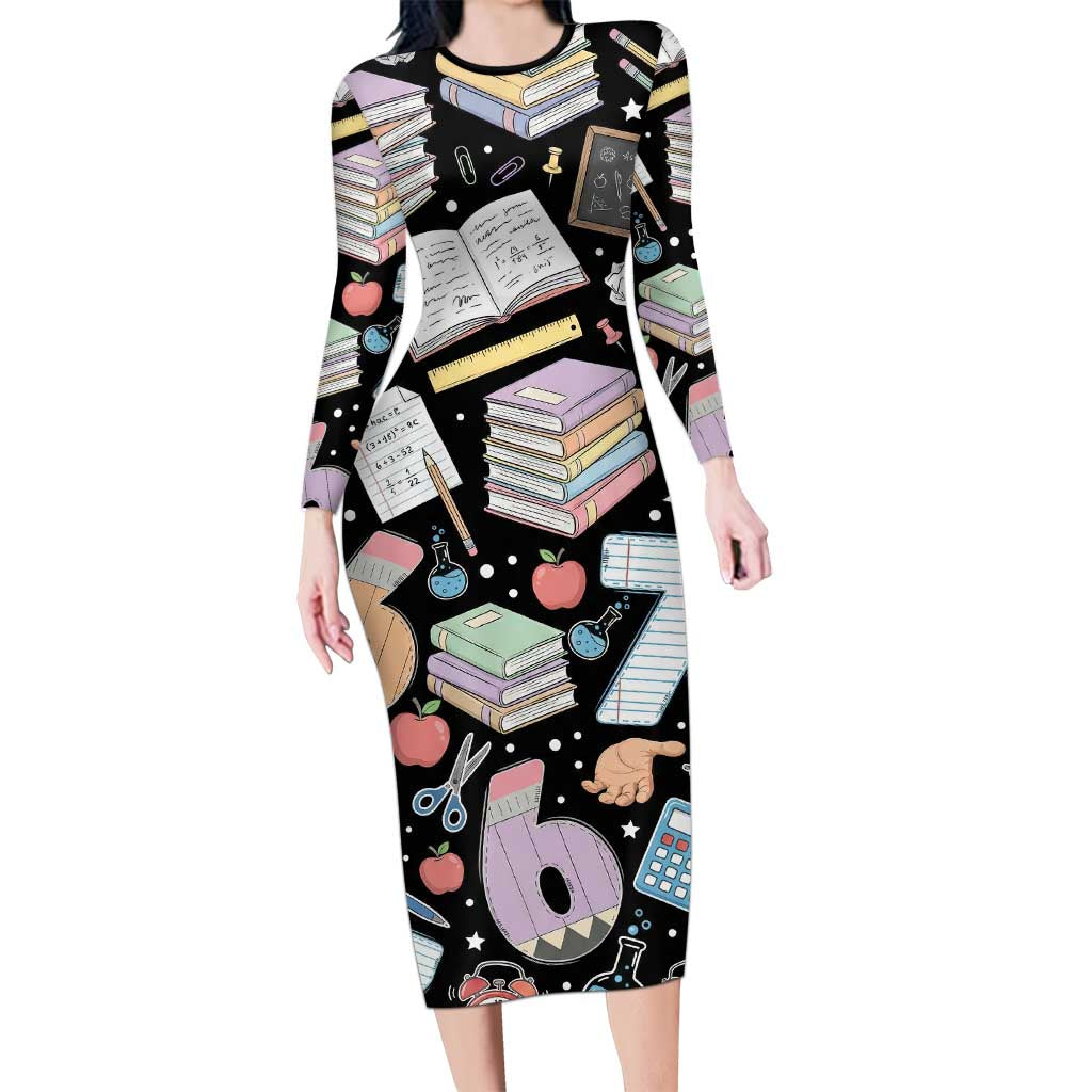 I Survived 100 Days of 67 Long Sleeve Bodycon Dress 100th Day of School Teachers Kids