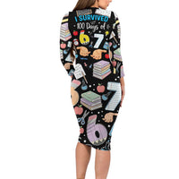 I Survived 100 Days of 67 Long Sleeve Bodycon Dress 100th Day of School Teachers Kids