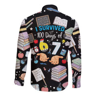 I Survived 100 Days of 67 Long Sleeve Button Shirt 100th Day of School Teachers Kids