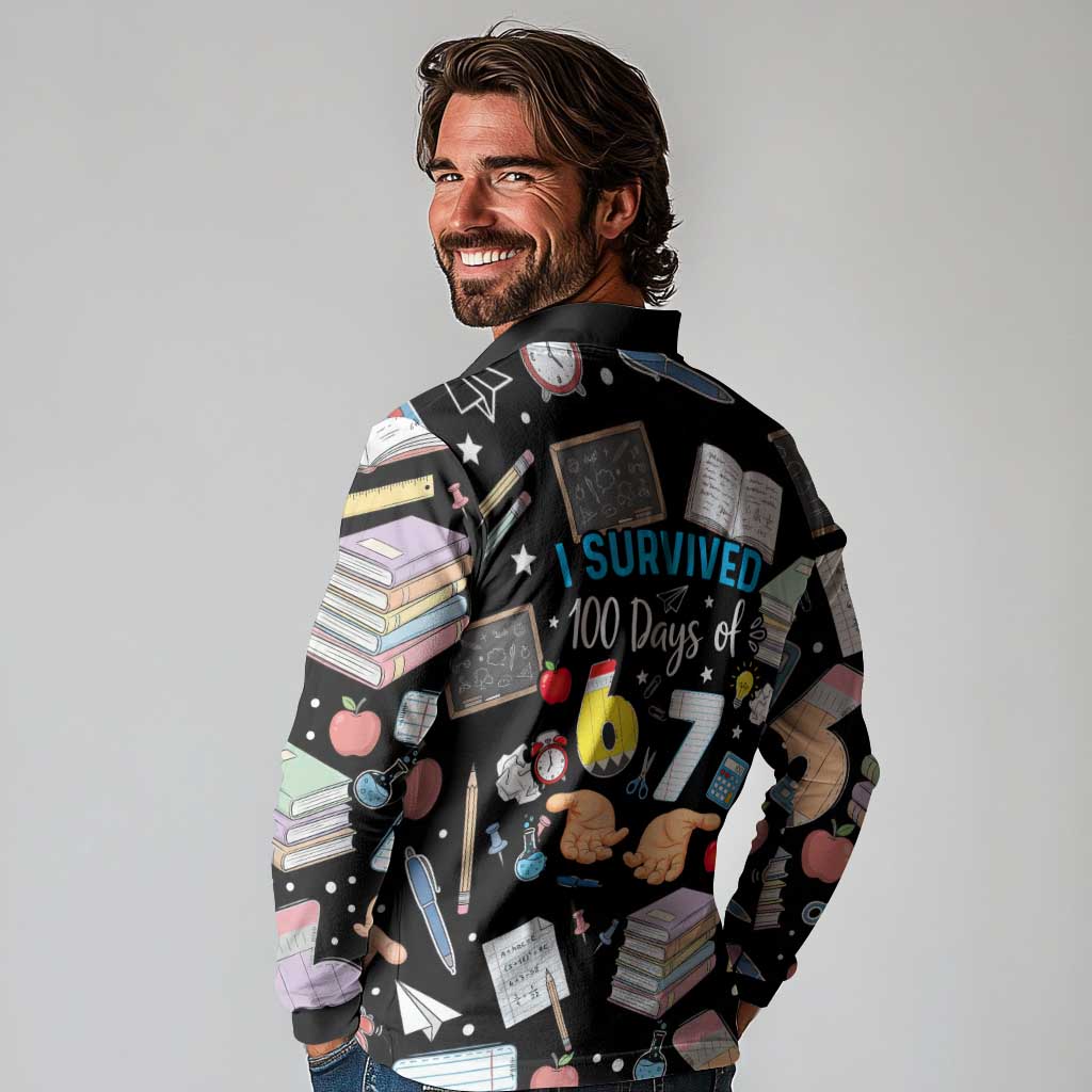 I Survived 100 Days of 67 Long Sleeve Polo Shirt 100th Day of School Teachers Kids