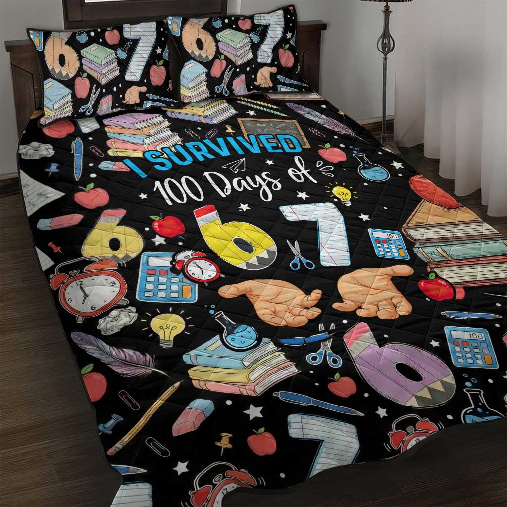 I Survived 100 Days of 67 Quilt Bed Set 100th Day of School Teachers Kids