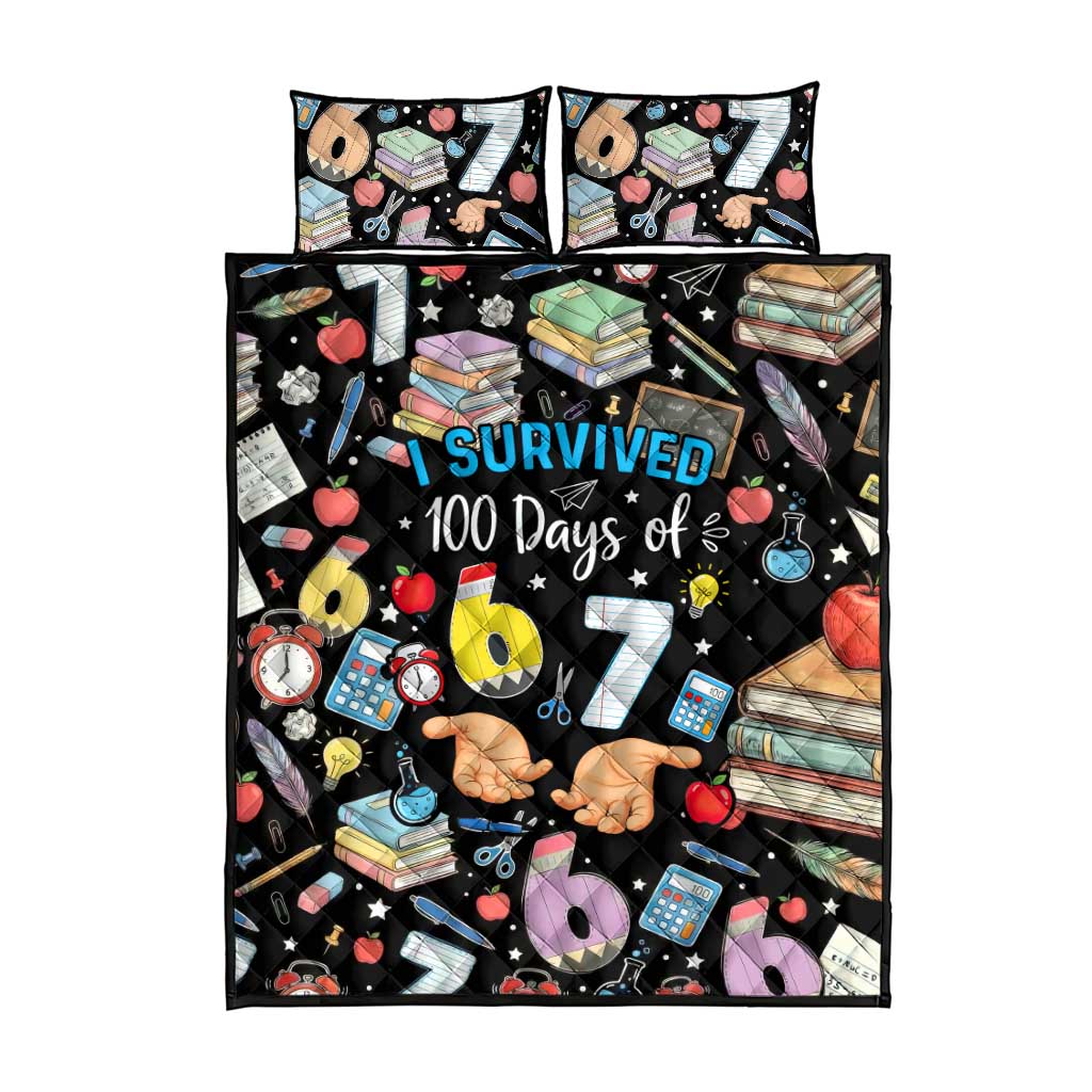 I Survived 100 Days of 67 Quilt Bed Set 100th Day of School Teachers Kids