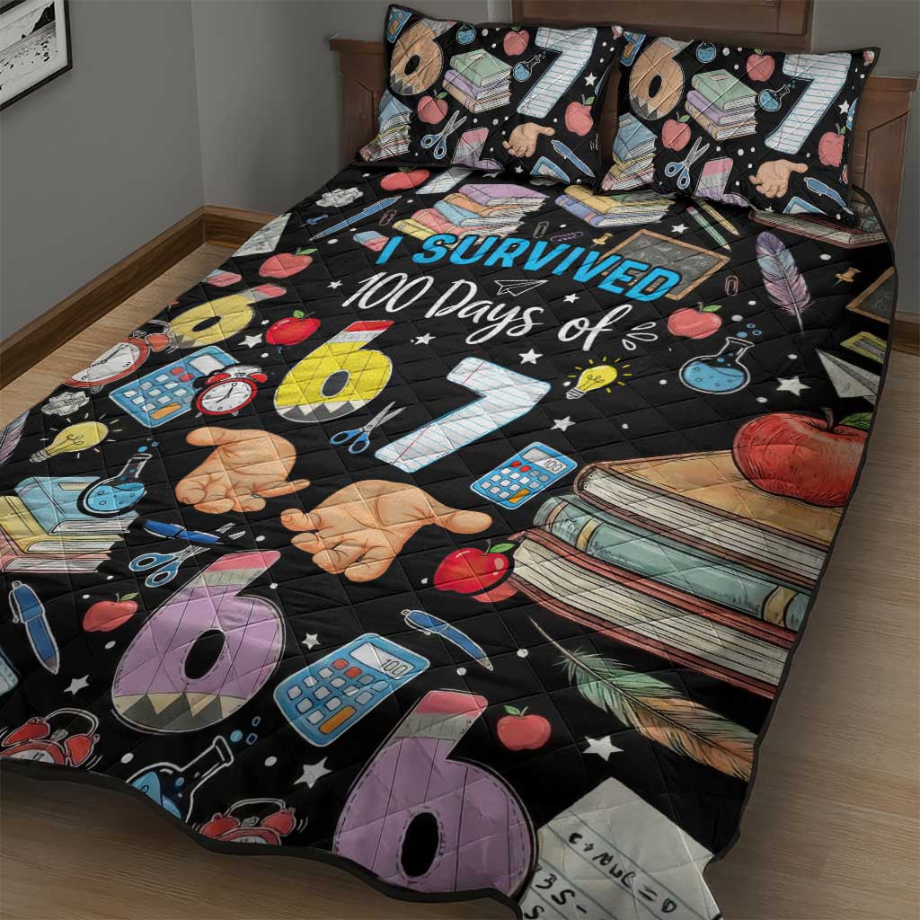 I Survived 100 Days of 67 Quilt Bed Set 100th Day of School Teachers Kids