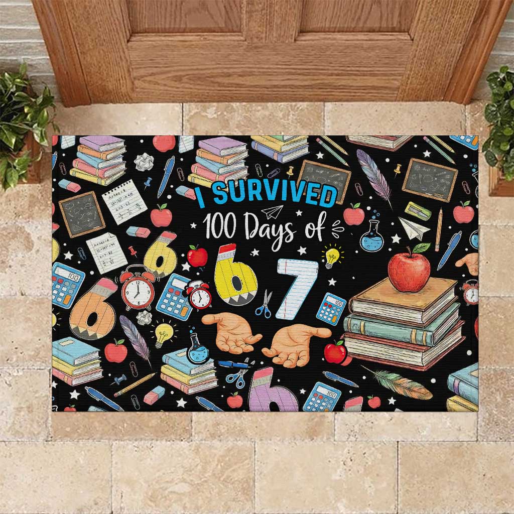 I Survived 100 Days of 67 Rubber Doormat 100th Day of School Teachers Kids