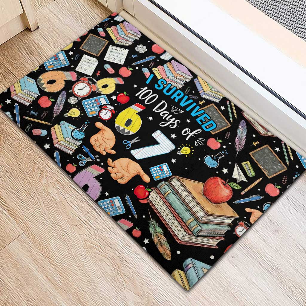 I Survived 100 Days of 67 Rubber Doormat 100th Day of School Teachers Kids
