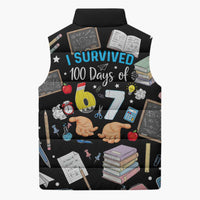 I Survived 100 Days of 67 Sleeveless Puffer Jacket 100th Day of School Teachers Kids