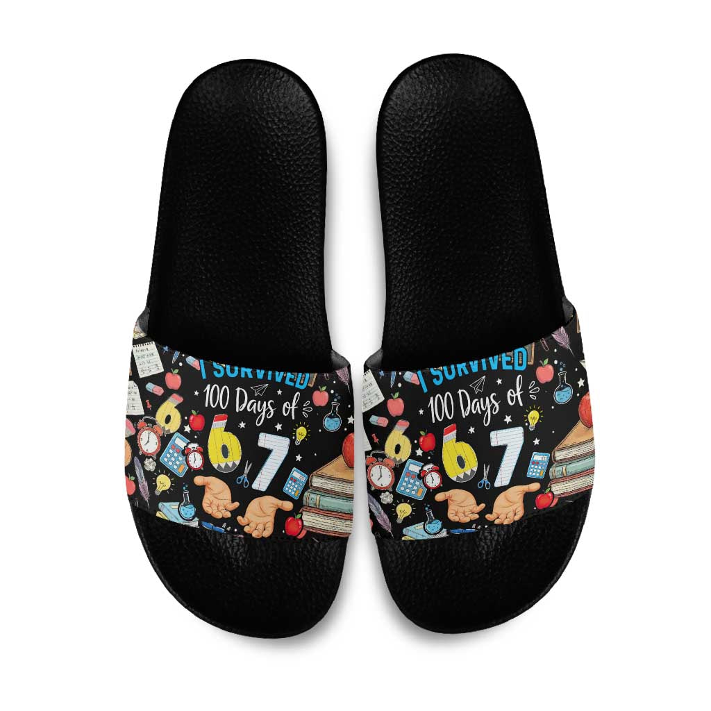I Survived 100 Days of 67 Slide Sandals 100th Day of School Teachers Kids