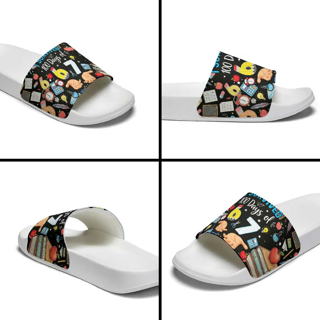 I Survived 100 Days of 67 Slide Sandals 100th Day of School Teachers Kids