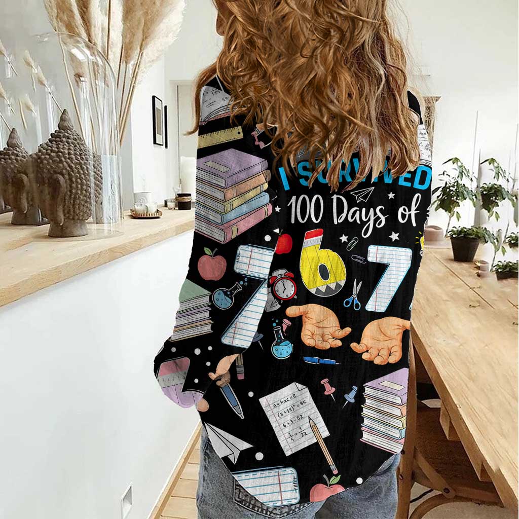 I Survived 100 Days of 67 Women Casual Shirt 100th Day of School Teachers Kids