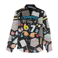 I Survived 100 Days of 67 Women Casual Shirt 100th Day of School Teachers Kids