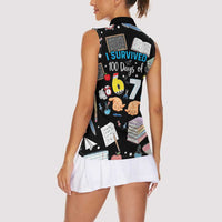 I Survived 100 Days of 67 Women Sleeveless Polo Shirt 100th Day of School Teachers Kids