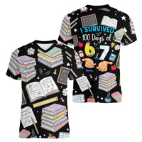 I Survived 100 Days of 67 Women V-Neck T-Shirt 100th Day of School Teachers Kids