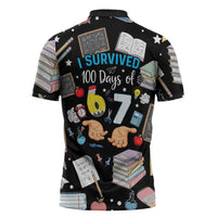 I Survived 100 Days of 67 Zipper Polo Shirt 100th Day of School Teachers Kids
