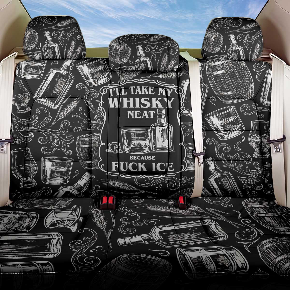 Whisky Neat Back Car Seat Cover Vintage Bold Statement Design