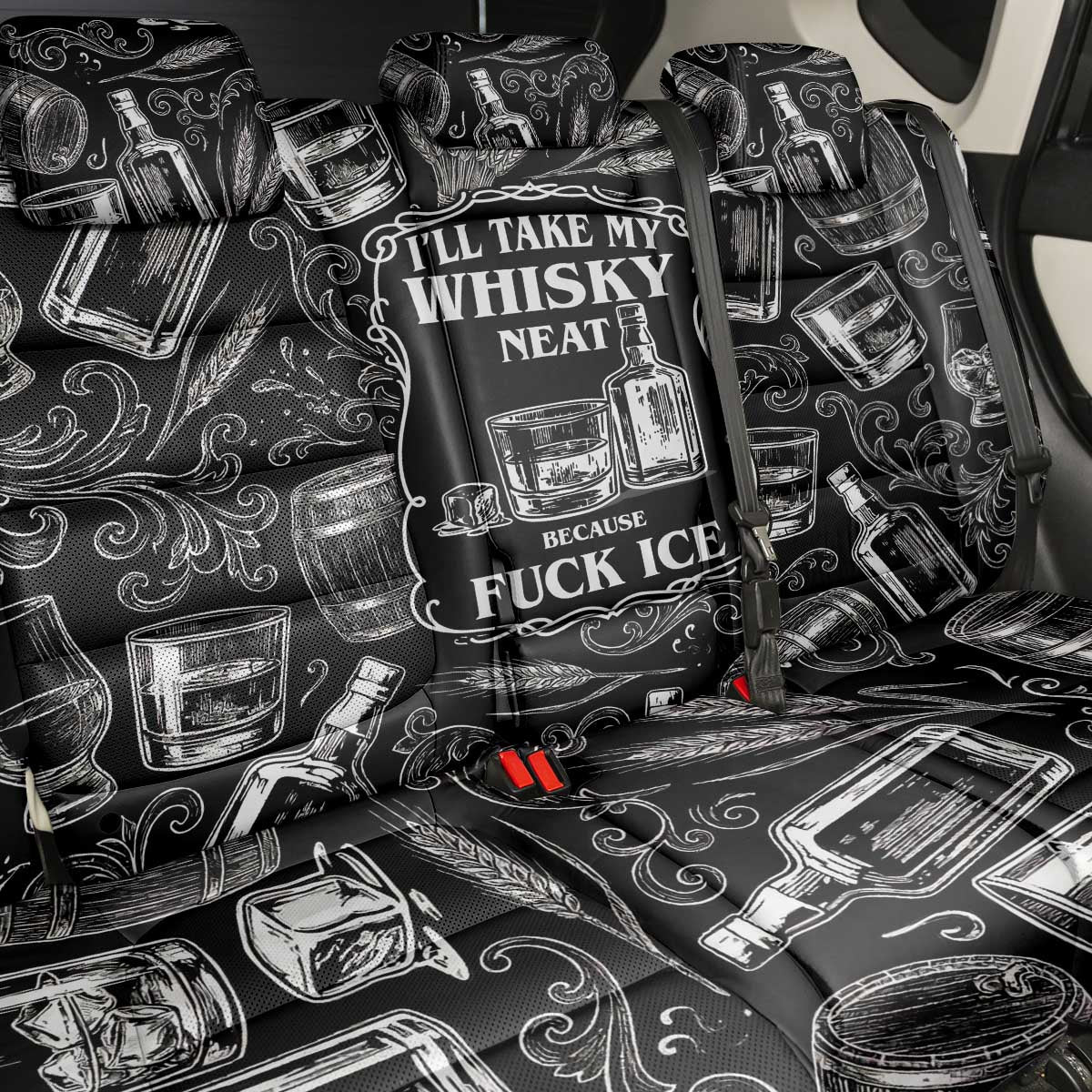 Whisky Neat Back Car Seat Cover Vintage Bold Statement Design