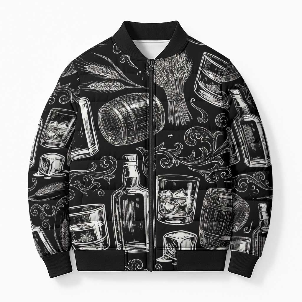 Whisky Neat Bomber Puffer Jacket Vintage Bold Statement Design