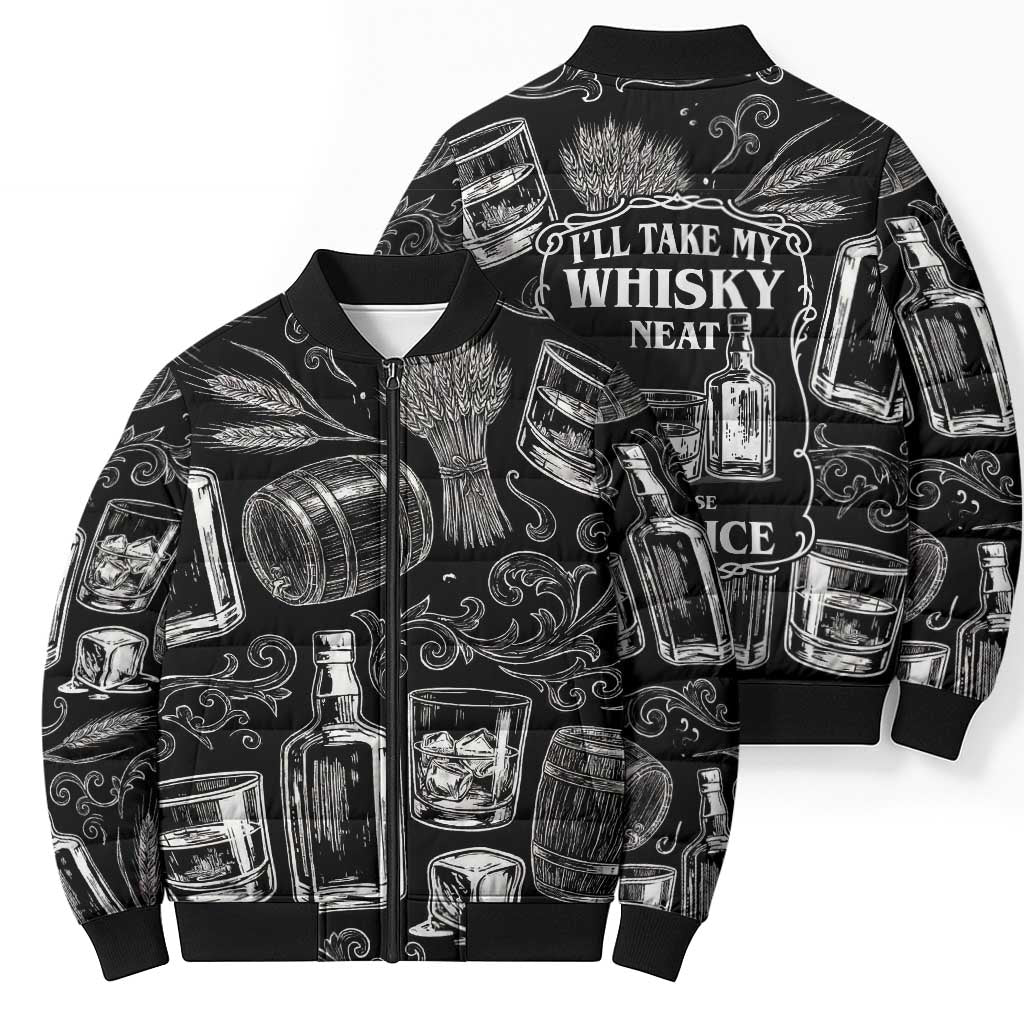 Whisky Neat Bomber Puffer Jacket Vintage Bold Statement Design