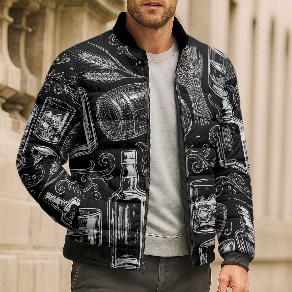 Whisky Neat Bomber Puffer Jacket Vintage Bold Statement Design