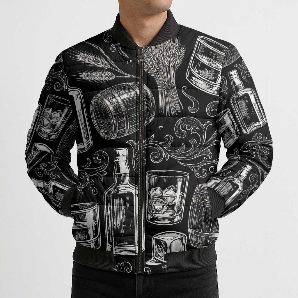 Whisky Neat Bomber Puffer Jacket Vintage Bold Statement Design