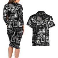 Whisky Neat Couples Matching Long Sleeve Bodycon Dress and Hawaiian Shirt Vintage Bold Statement Design
