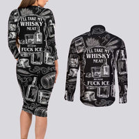 Whisky Neat Couples Matching Long Sleeve Bodycon Dress and Long Sleeve Button Shirt Vintage Bold Statement Design