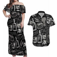 Whisky Neat Couples Matching Off Shoulder Maxi Dress and Hawaiian Shirt Vintage Bold Statement Design