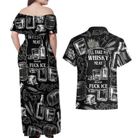 Whisky Neat Couples Matching Off Shoulder Maxi Dress and Hawaiian Shirt Vintage Bold Statement Design