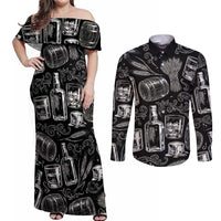 Whisky Neat Couples Matching Off Shoulder Maxi Dress and Long Sleeve Button Shirt Vintage Bold Statement Design