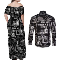 Whisky Neat Couples Matching Off Shoulder Maxi Dress and Long Sleeve Button Shirt Vintage Bold Statement Design