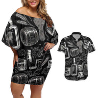 Whisky Neat Couples Matching Off Shoulder Short Dress and Hawaiian Shirt Vintage Bold Statement Design