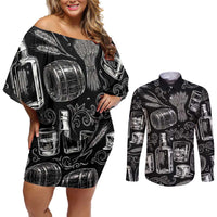 Whisky Neat Couples Matching Off Shoulder Short Dress and Long Sleeve Button Shirt Vintage Bold Statement Design