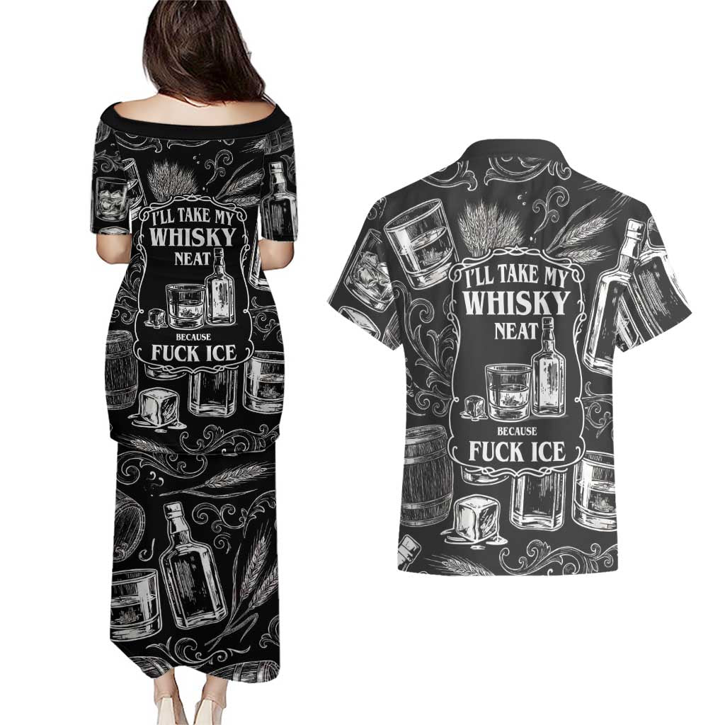 Whisky Neat Couples Matching Puletasi and Hawaiian Shirt Vintage Bold Statement Design