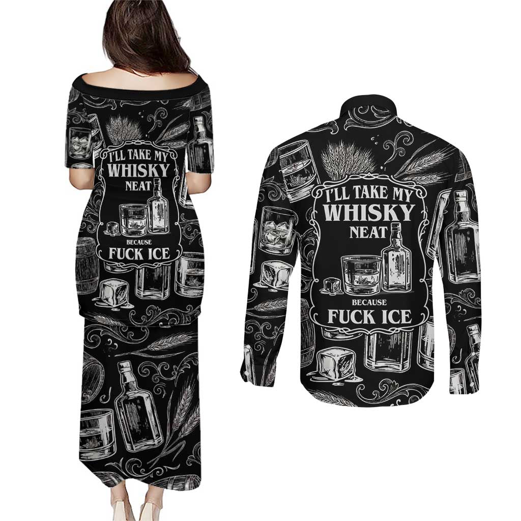 Whisky Neat Couples Matching Puletasi and Long Sleeve Button Shirt Vintage Bold Statement Design