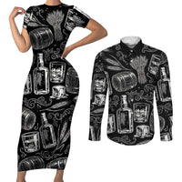 Whisky Neat Couples Matching Short Sleeve Bodycon Dress and Long Sleeve Button Shirt Vintage Bold Statement Design