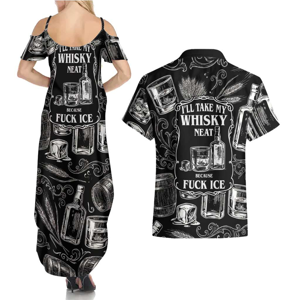 Whisky Neat Couples Matching Summer Maxi Dress and Hawaiian Shirt Vintage Bold Statement Design