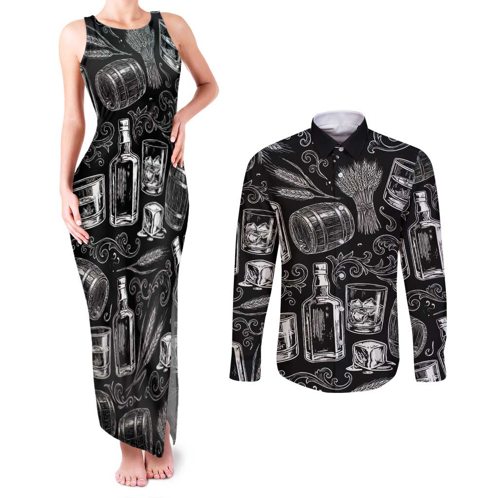 Whisky Neat Couples Matching Tank Maxi Dress and Long Sleeve Button Shirt Vintage Bold Statement Design