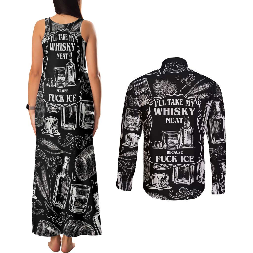 Whisky Neat Couples Matching Tank Maxi Dress and Long Sleeve Button Shirt Vintage Bold Statement Design