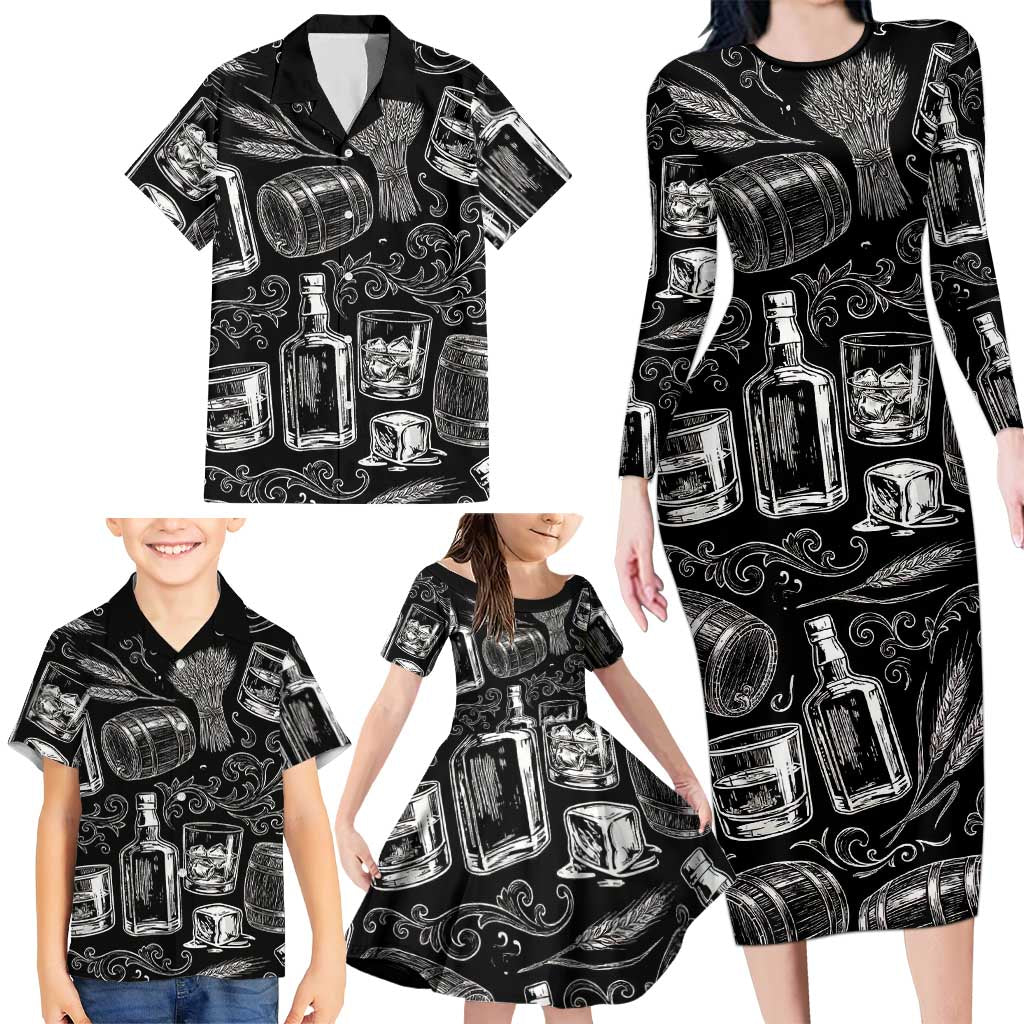 Whisky Neat Family Matching Long Sleeve Bodycon Dress and Hawaiian Shirt Vintage Bold Statement Design