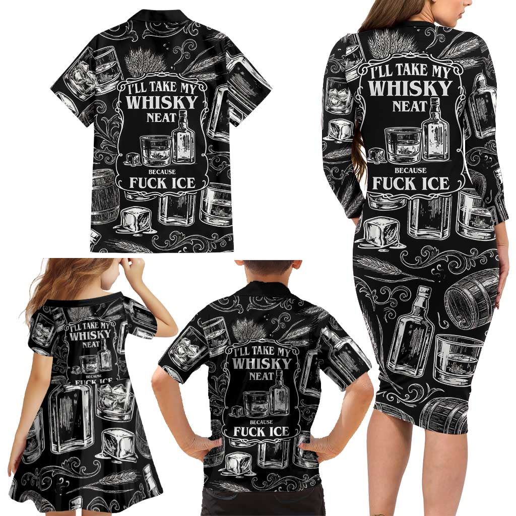 Whisky Neat Family Matching Long Sleeve Bodycon Dress and Hawaiian Shirt Vintage Bold Statement Design