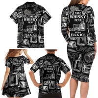 Whisky Neat Family Matching Long Sleeve Bodycon Dress and Hawaiian Shirt Vintage Bold Statement Design
